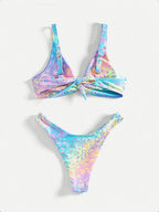 Damen Triangel-Bikini mit elastischem Riemen und verspieltem Knoten R&B