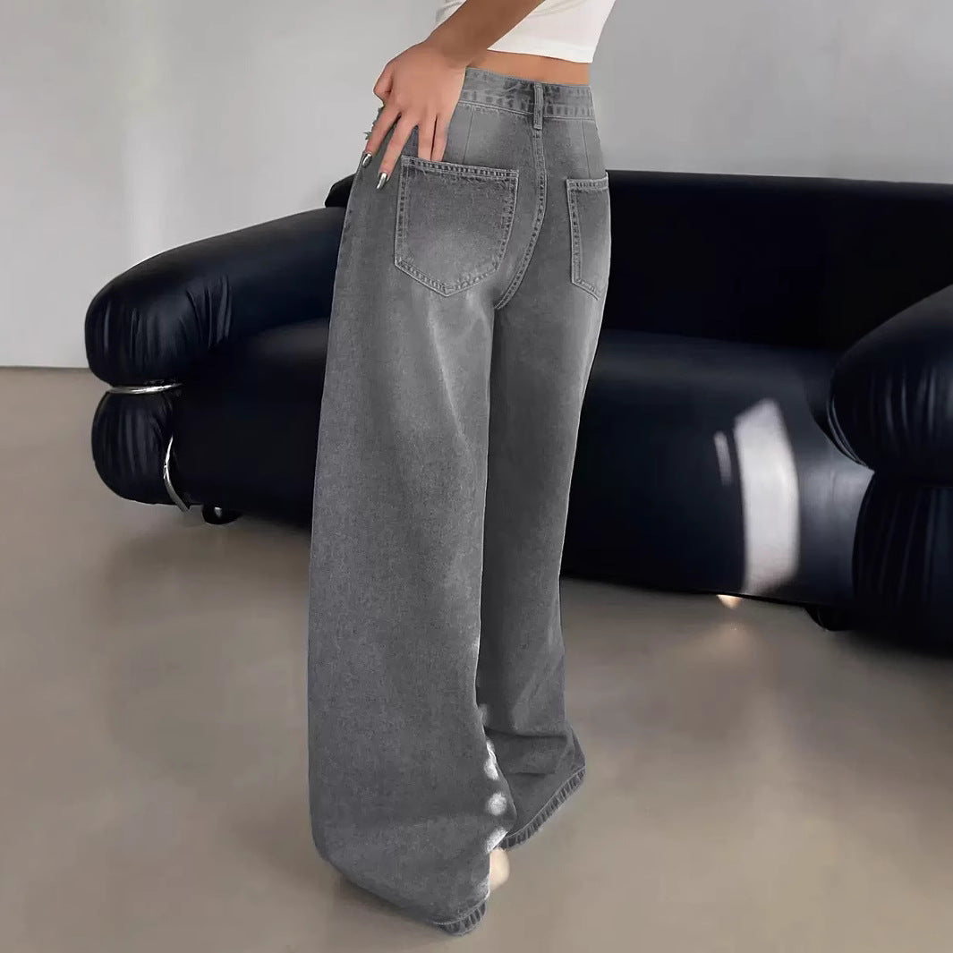 Damen Weite Jeanshose im lässigen Urban-Style mit hohem Taillenbund R&B