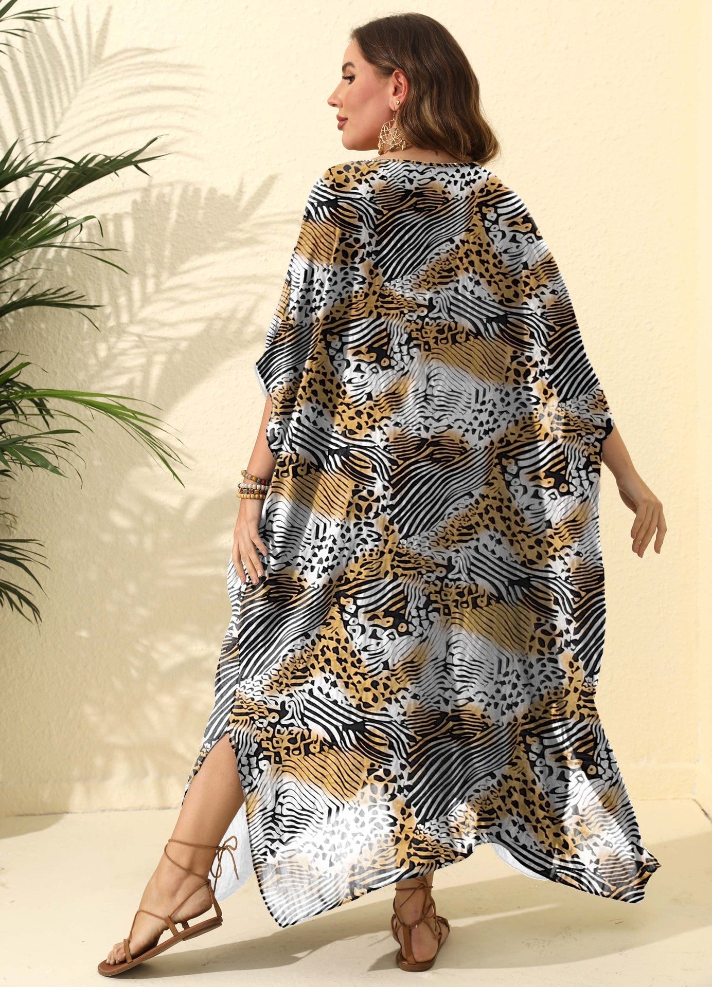 Damen Kaftan mit asymmetrischem Schnitt und tierischem Druck R&B