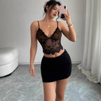 Damen Spitzen-Crop-Top mit verführerischen Details R&B