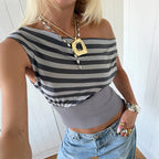 Damen Asymmetrisches Top mit gestreiftem Design R&B