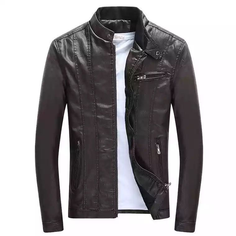 Herren trendige Kunstlederjacke mit feinen Steppdetails