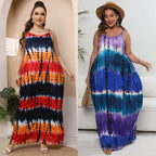 Damen luftiges Maxikleid mit buntem Batikmuster R&B