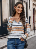Damen lässiger V-Ausschnitt Pullover mit Streifenmuster R&B