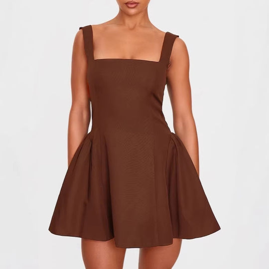 Damen A-Linien Kleid mit quadratischem Ausschnitt und angeschnittenen Taschen R&B