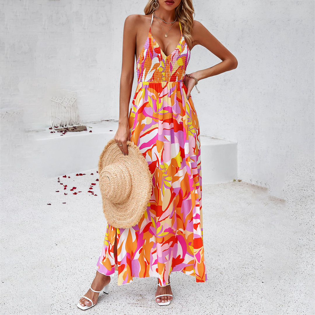 Damen Maxikleid mit tiefem V-Ausschnitt und seitlichem Schlitz R&B