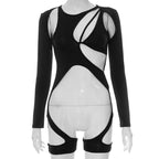 Damen Cut-Out Bodysuit mit langen Ärmeln und sportlichem Design R&B