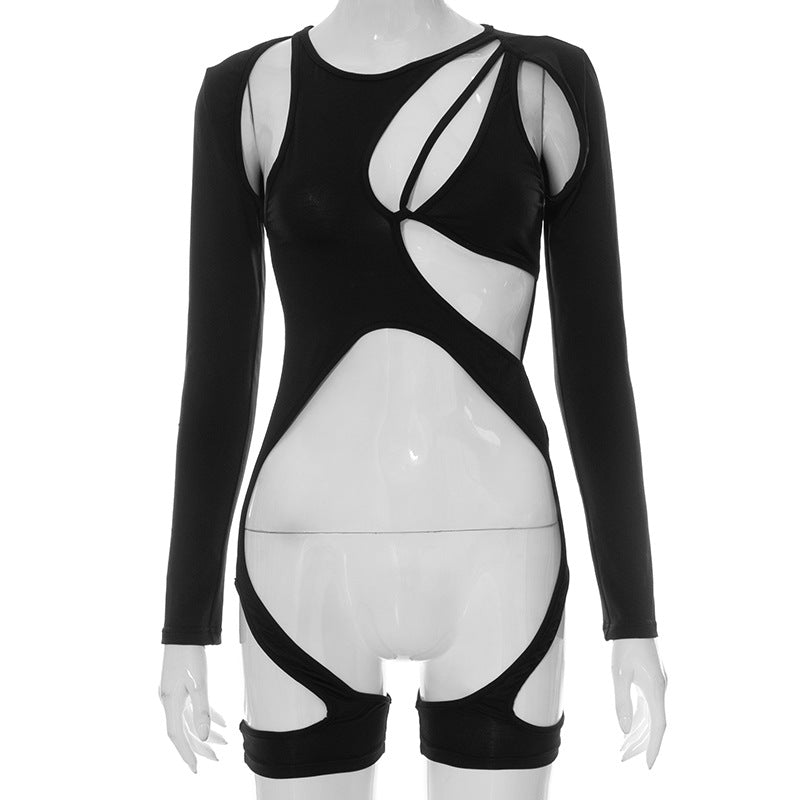 Damen Cut-Out Bodysuit mit langen Ärmeln und sportlichem Design R&B