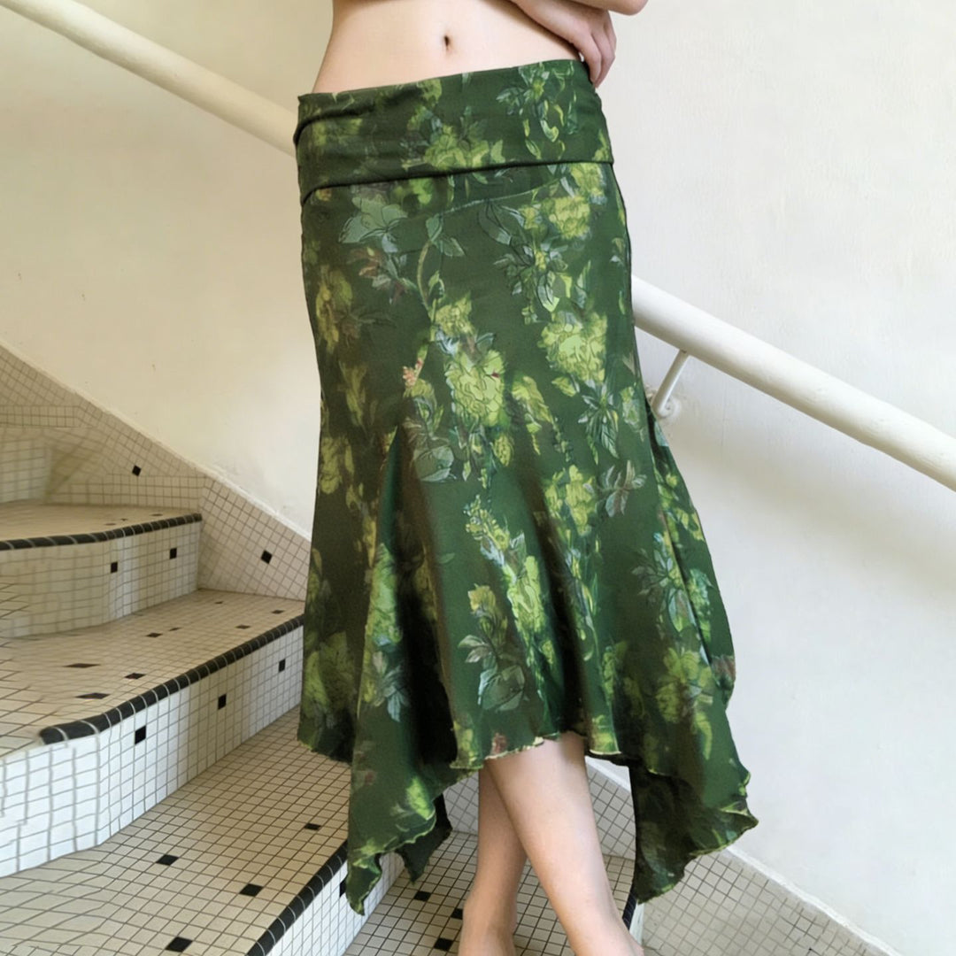 Damen asymmetrischer Wickelrock mit floralem Design und elastischem Bund R&B