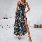 Damen Maxikleid mit tiefem V-Ausschnitt und seitlichem Schlitz R&B