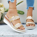 Damen Glamouröse Wedge-Sandaletten mit Glitzer-Riemen und komfortablem Fußbett R&B