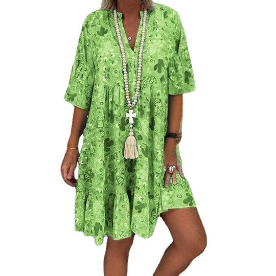 Damen nan A-Linien-Tunika-Minikleid mit V-Ausschnitt, stufigem Volant und Boho-Bandana-Print R&B