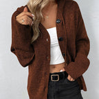 Damen lässige Strickjacke mit Kapuze und Knopfverschluss R&B
