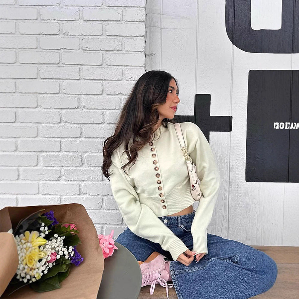 Damen modischer Strickpullover mit Knopf-Details R&B