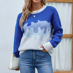 Damen modischer Pullover mit kreativem Farbverlauf und Rundhalsausschnitt