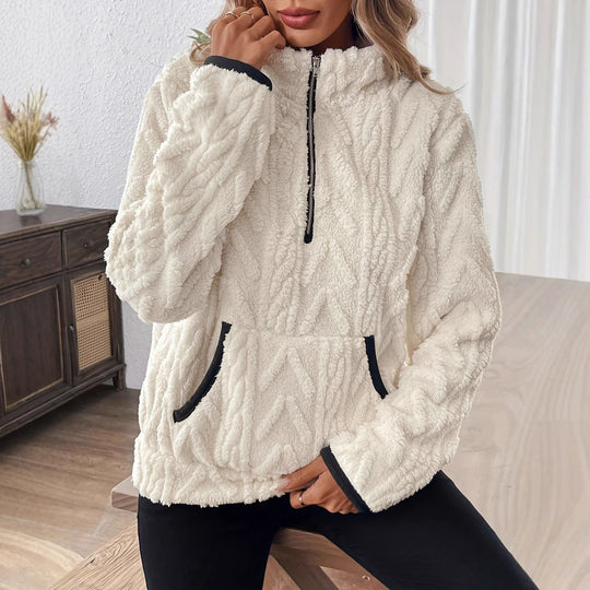 Damen kuscheliger Fleece-Hoodie mit halbem Reißverschluss R&B