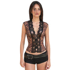 Damen Sexy Spitzenoberteil mit Leopardenmuster R&B
