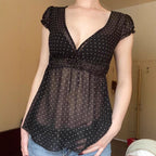 Damen Verspieltes Polka-Dots Blusenshirt mit Rüschendetails R&B