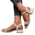 Damen Riemensandaletten mit funkelnder Strass-Applikation und elegantem Blockabsatz R&B