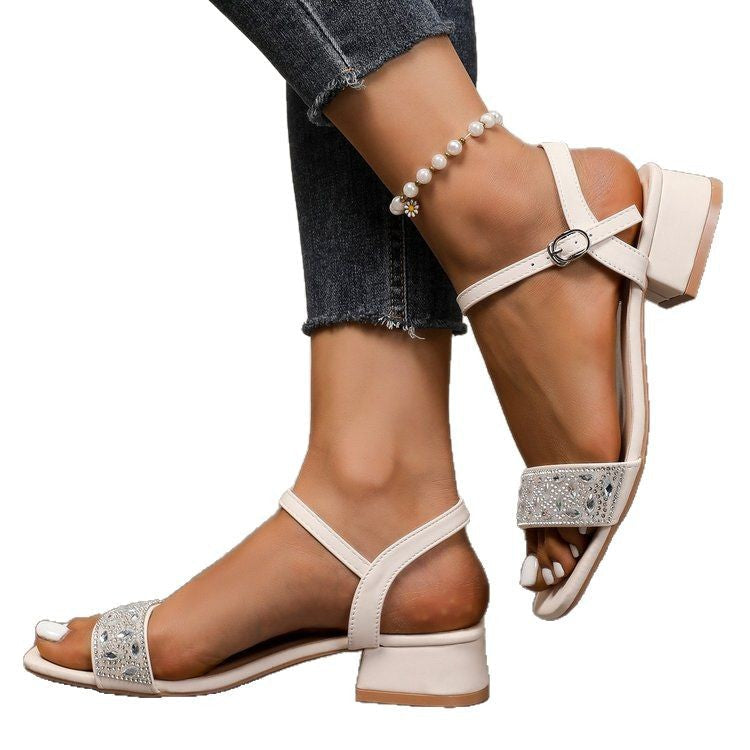 Damen Riemensandaletten mit funkelnder Strass-Applikation und elegantem Blockabsatz R&B