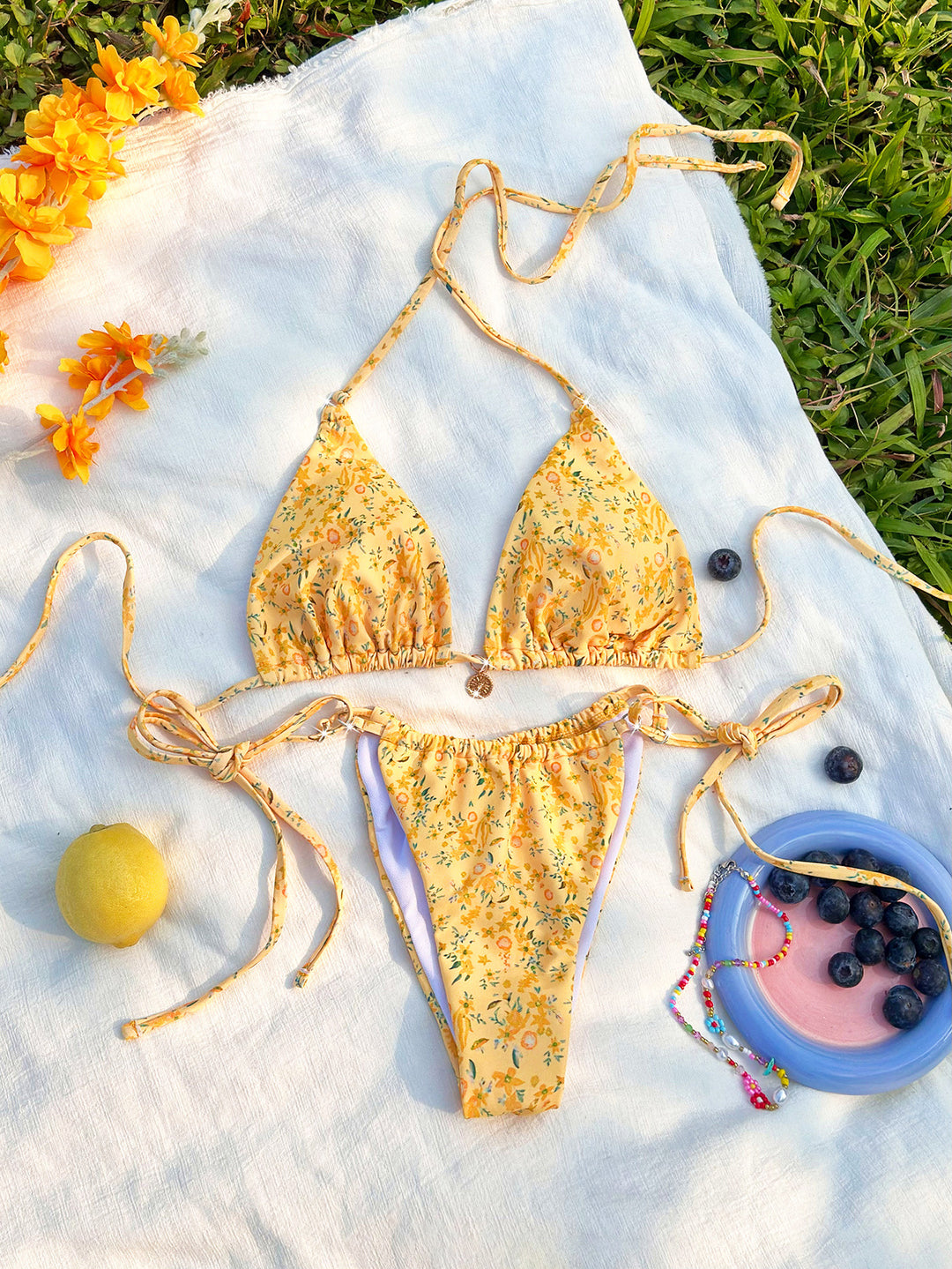 Damen Triangel-Bikini mit verspielten Bindebändern R&B