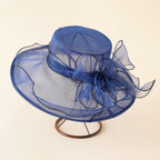 Damen Eleganter Sonnenhut mit Feiner Netzstruktur und Romantischen Schleifenelementen Heidi-Mode