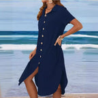 Damen Hemdblusenkleid mit Knopfdetail und schwingendem Saum R&B