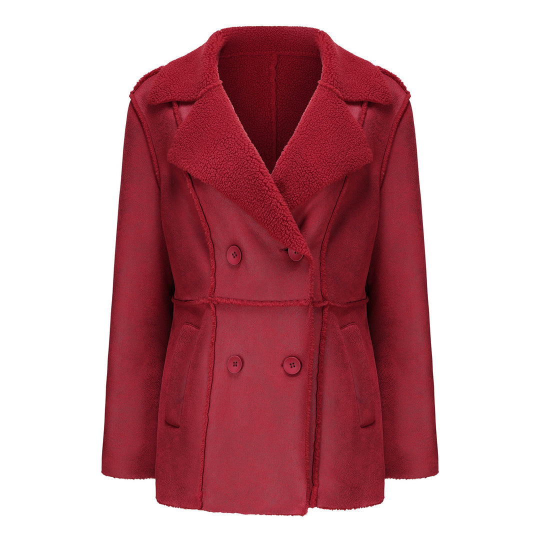 Damen modische Übergangsjacke mit kuscheligem Innenfutter und breitem Reverskragen R&B