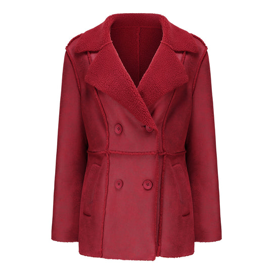 Damen modische Übergangsjacke mit kuscheligem Innenfutter und breitem Reverskragen R&B