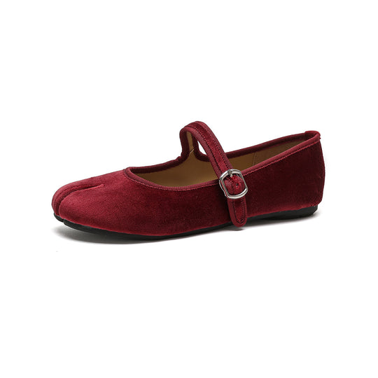 Damen Ballerinas mit luxuriösem Samt und stilvollem Riemen R&B
