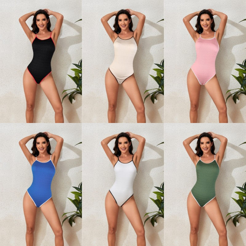 Damen Einteiler Badeanzug mit hochwertiger Rippstruktur und sportlichen Trägern R&B