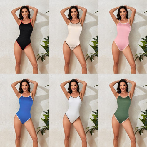 Damen Einteiler Badeanzug mit hochwertiger Rippstruktur und sportlichen Trägern R&B