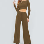 Damen Cropped Oberteil und Weite Hose Set R&B
