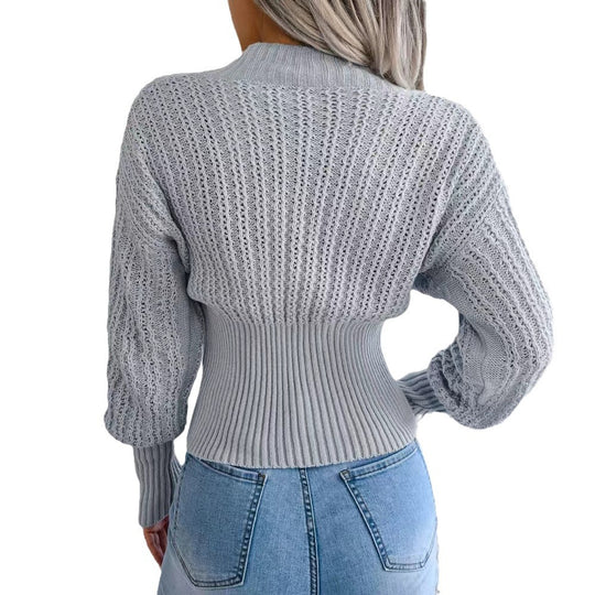 Damen Strickpullover mit tiefem V-Ausschnitt und eleganten Lochdetails R&B