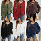 Damen Pullover mit Kordelzug und überschnittenen Ärmeln
