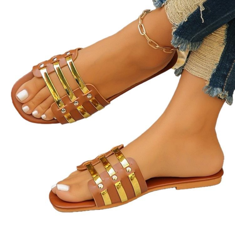 Damen Elegante Slide-Sandalen mit Metallic-Akzenten R&B