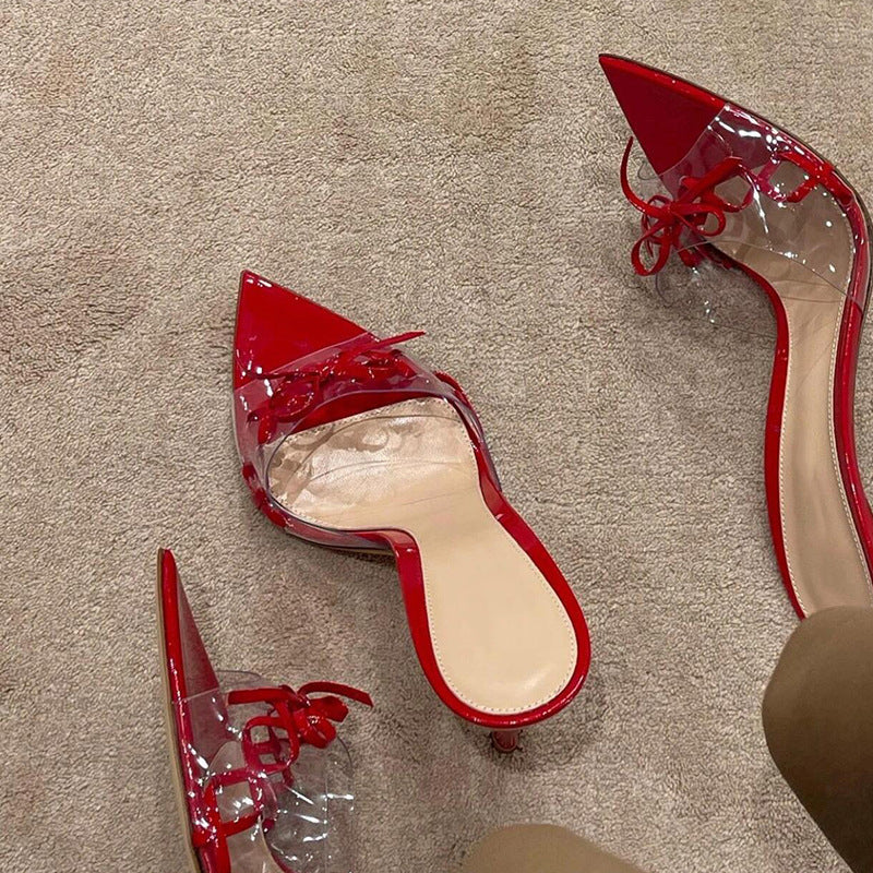 Damen transparente Mules mit Schleifenverzierung R&B