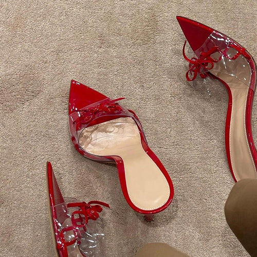Damen transparente Mules mit Schleifenverzierung R&B