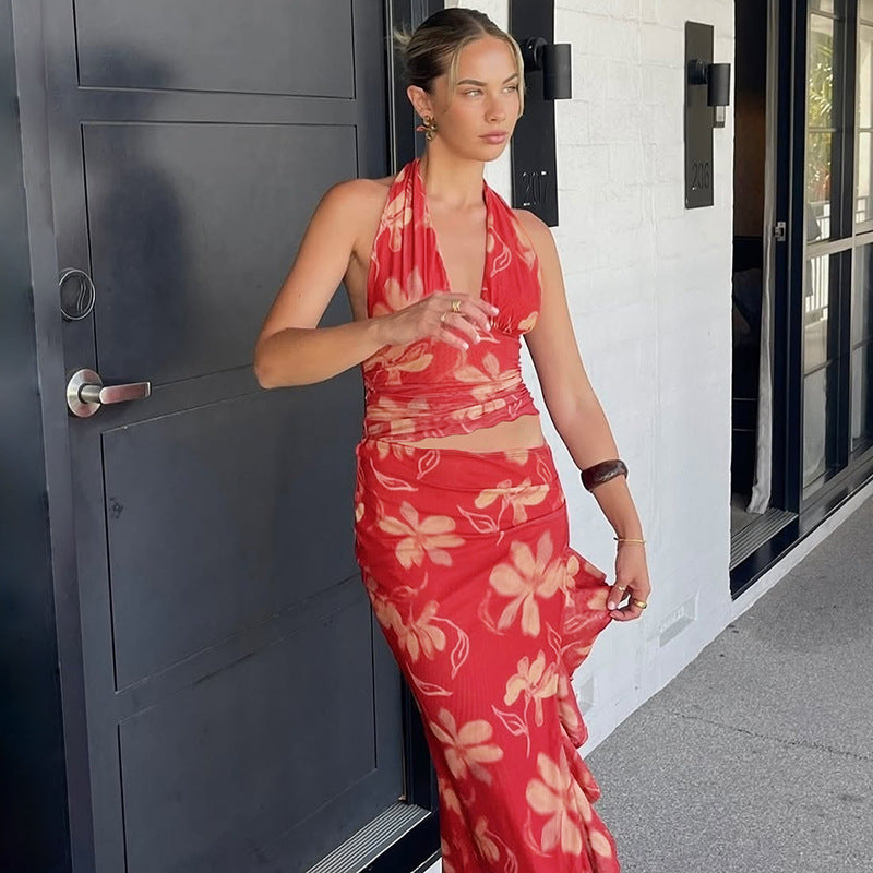Damen Elegantes Maxikleid mit offenem Rücken und floralen Akzenten R&B