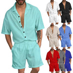 Herren Freizeit-Set mit lässigem Kurzarmhemd und elastischen Shorts R&B