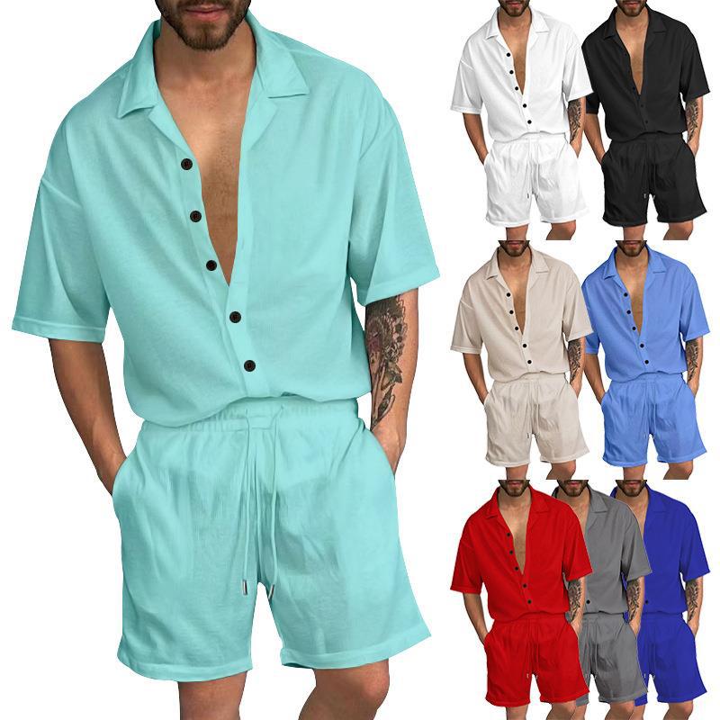 Herren Freizeit-Set mit lässigem Kurzarmhemd und elastischen Shorts R&B