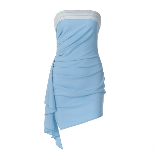 Damen raffiniertes Wickelkleid mit asymmetrischem Saum und eleganten Falten R&B