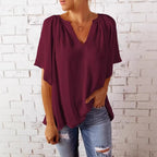 Damen lockeres Blusenshirt mit V-Ausschnitt und luftigen Ärmeln R&B