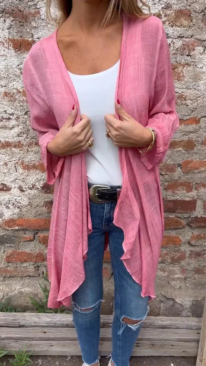 Damen Longcardigan aus leichtem, strukturiertem Material mit offenem Schnitt R&B