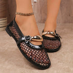 Damen Ballerinas mit Netzdesign und dekorativer Schnalle R&B