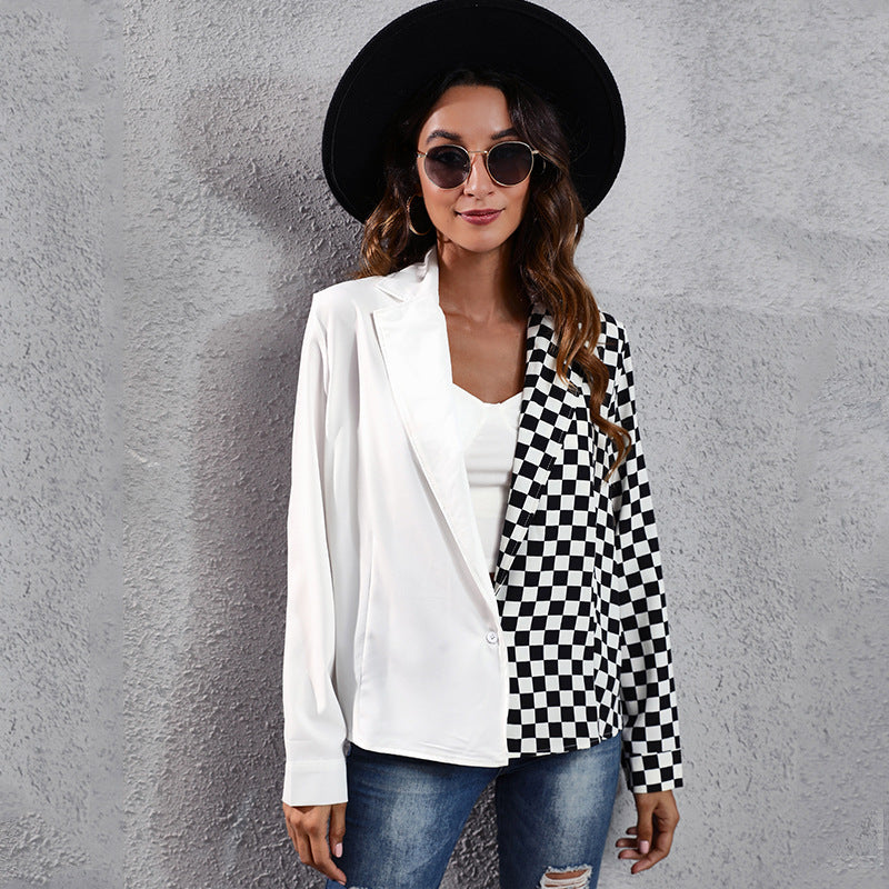 Damen Blazer mit asymmetrischem Karomuster und elegantem Schnitt R&B