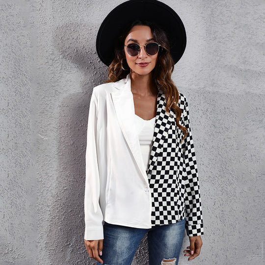 Damen Blazer mit asymmetrischem Karomuster und elegantem Schnitt R&B