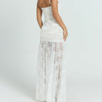 Damen Spitzen-Midi-Kleid mit transparentem Futter und raffinierten Trägern R&B