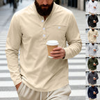 Herren nan lässiges Langarm-Henleyshirt aus Baumwollmischung mit Brusttasche R&B
