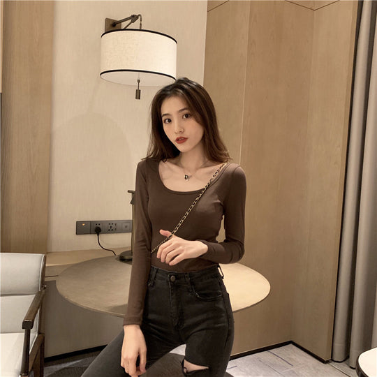 Damen Langarm-Bodysuit mit tiefem Ausschnitt und figurbetontem Schnitt R&B